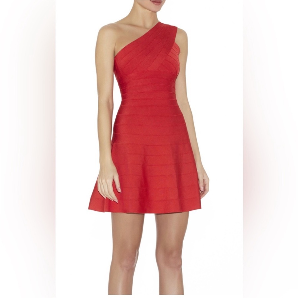 Herve Leger Red One-Shoulder Dress